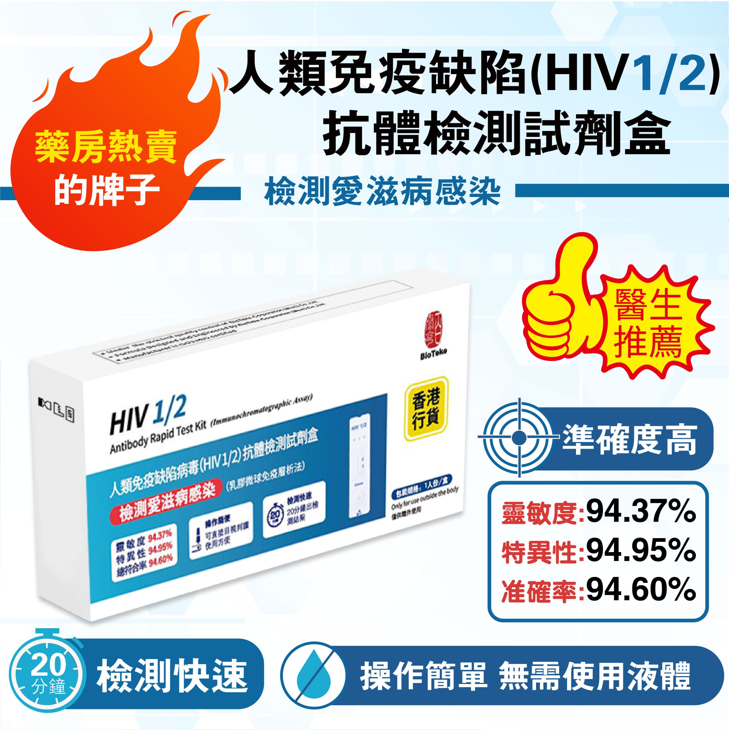 BIOTEKE-人類免疫缺陷病毒（HIV1/2）抗體檢測試劑盒